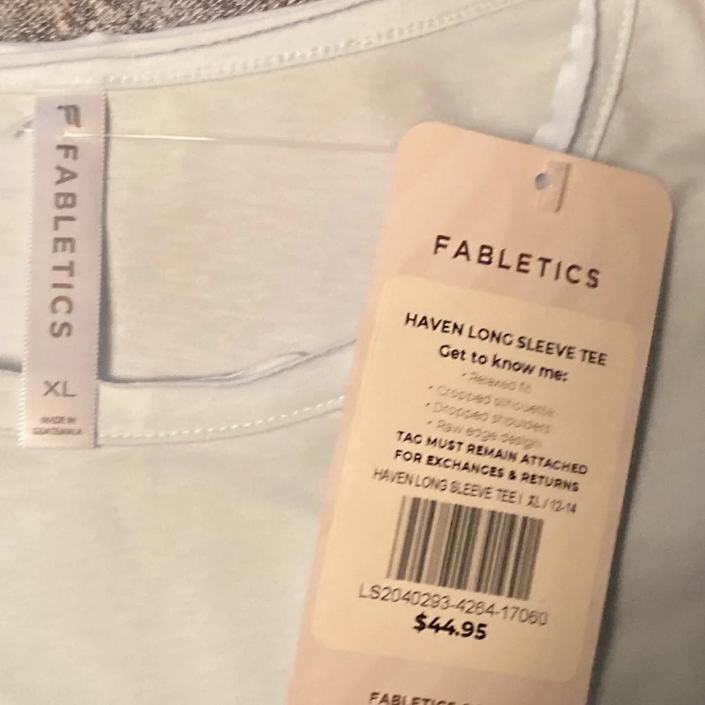 Fabletics Cotton Knit Cropped Haven Long Sleeve Tee Mint Sz XL NWT